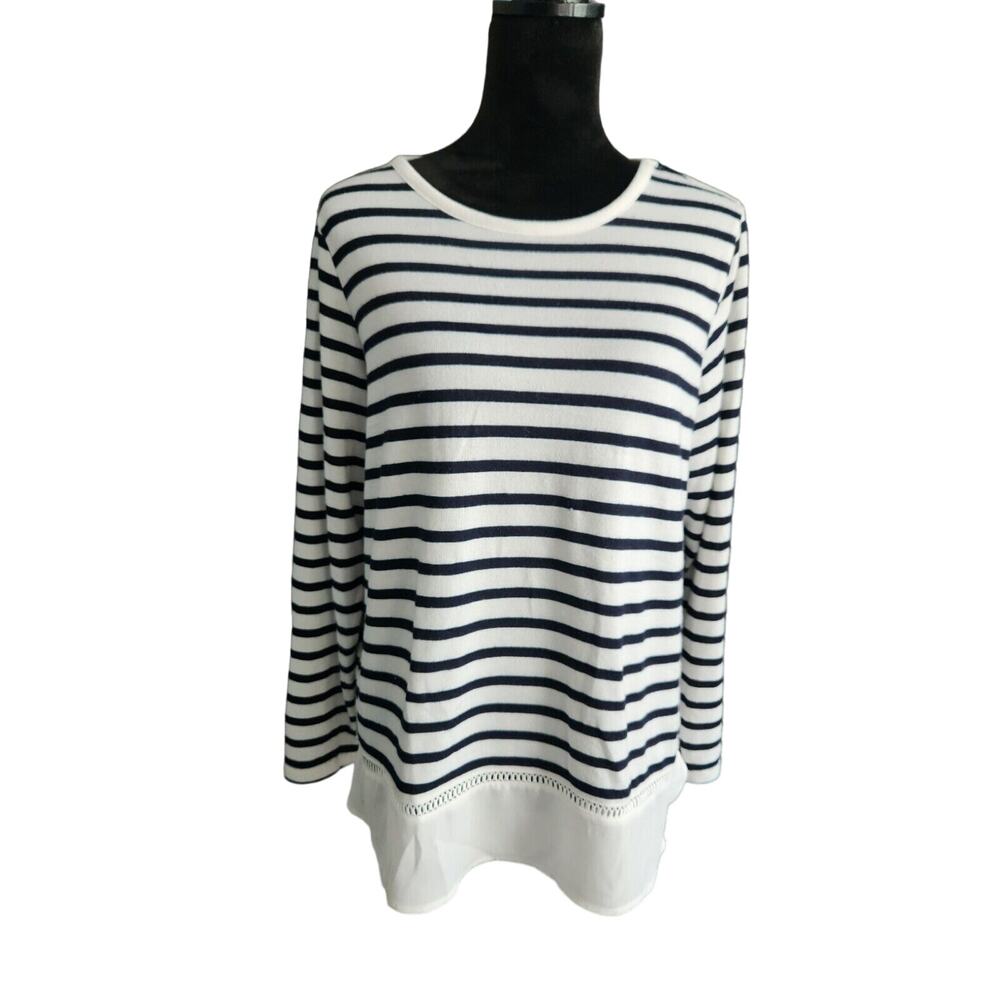 Women’s shirt C.D.DANIELS size L striped long sleeve pullover top Pre-own (fs55)